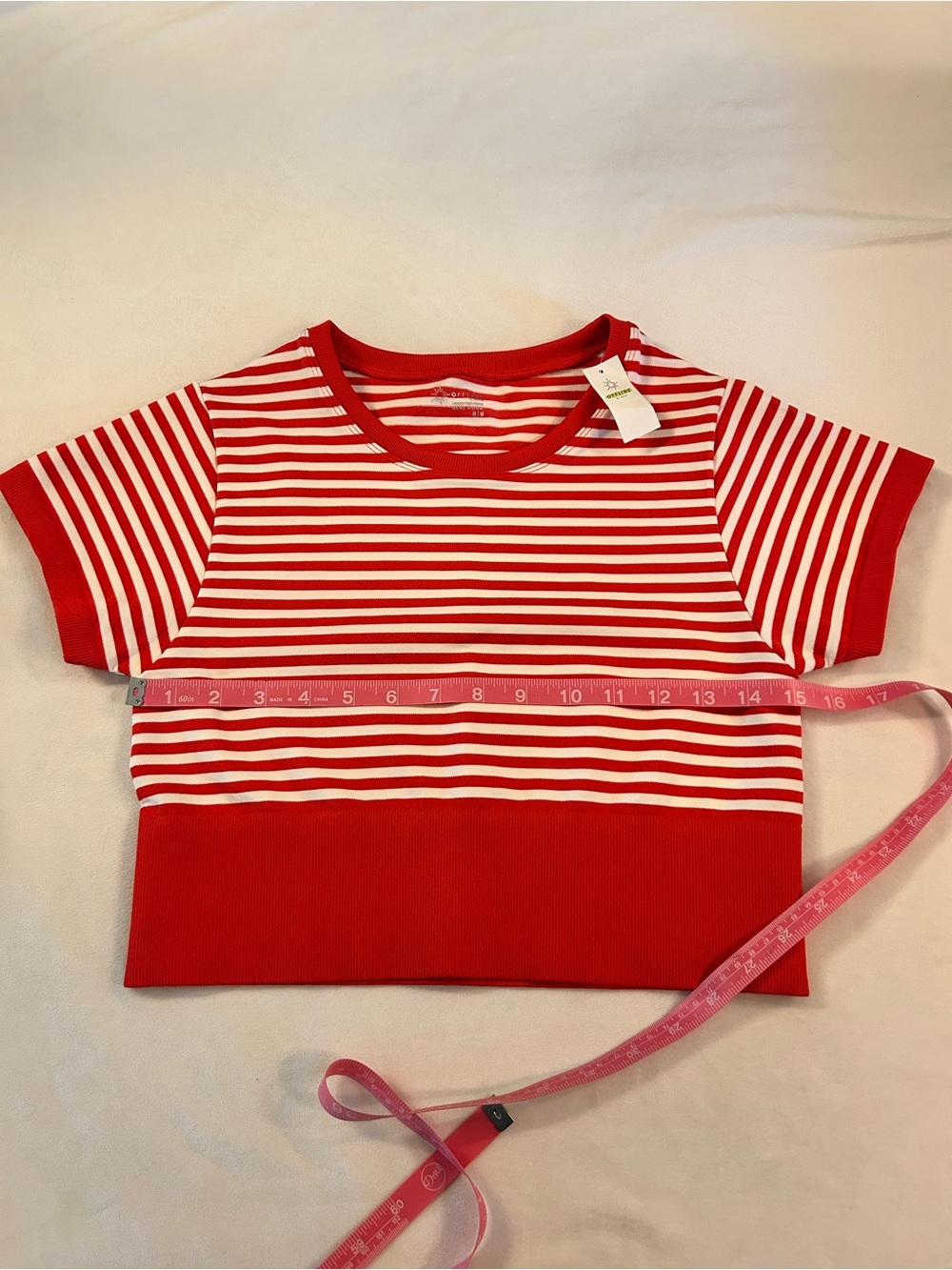 aerie Offline Red & White Striped Short Sleeve Crop Tee - Picture 3 of 6